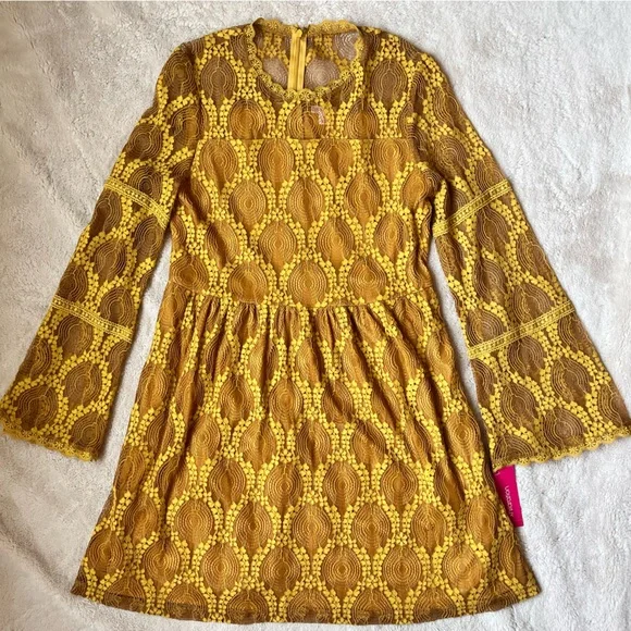NWT Xhilaration Yellow Gold Lace Dress Women Size Medium - Picture 3 of 9